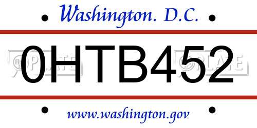 0HTB452 District Of Columbia License Plate