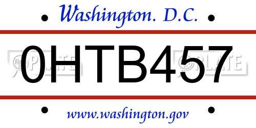 0HTB457 District Of Columbia License Plate
