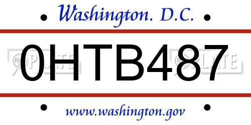 0HTB487 District Of Columbia License Plate