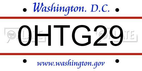 0HTG29 District Of Columbia License Plate