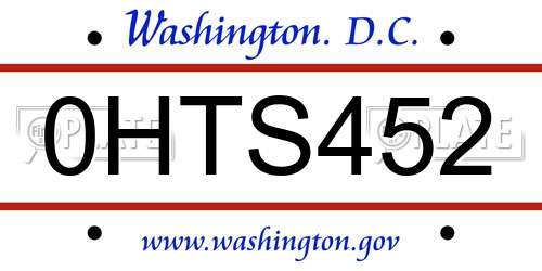 0HTS452 District Of Columbia License Plate