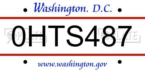 0HTS487 District Of Columbia License Plate