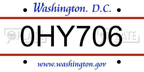 0HY706 District Of Columbia License Plate