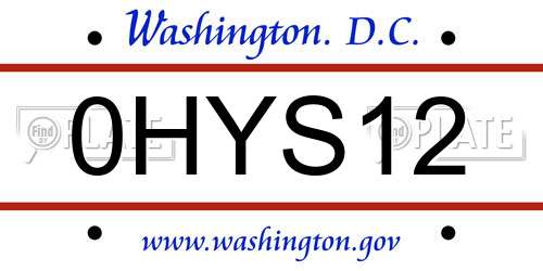 0HYS12 District Of Columbia License Plate