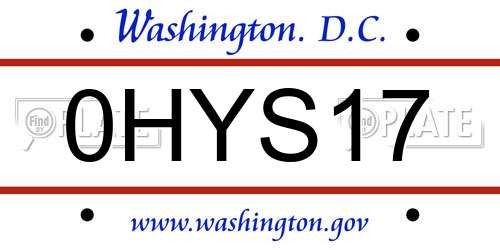 0HYS17 District Of Columbia License Plate