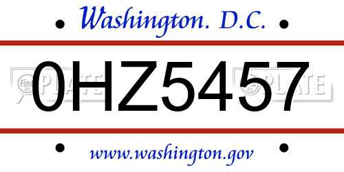 0HZ5457 District Of Columbia License Plate