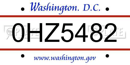 0HZ5482 District Of Columbia License Plate
