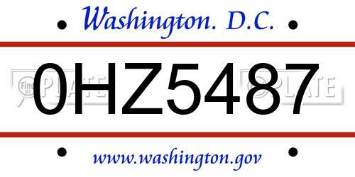 0HZ5487 District Of Columbia License Plate
