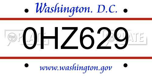 0HZ629 District Of Columbia License Plate
