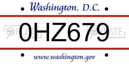 0HZ679 District Of Columbia License Plate