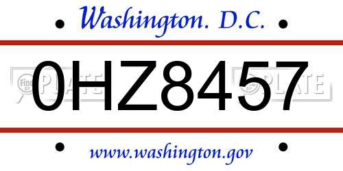 0HZ8457 District Of Columbia License Plate