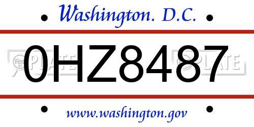 0HZ8487 District Of Columbia License Plate