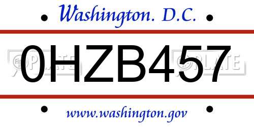 0HZB457 District Of Columbia License Plate