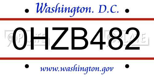 0HZB482 District Of Columbia License Plate