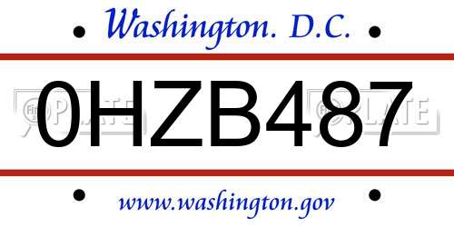 0HZB487 District Of Columbia License Plate