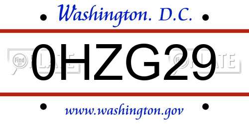 0HZG29 District Of Columbia License Plate