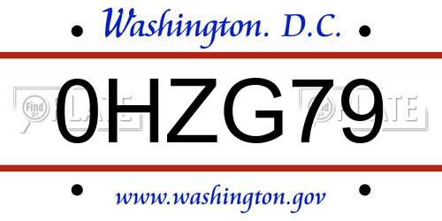 0HZG79 District Of Columbia License Plate