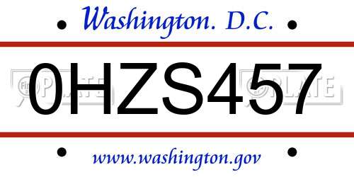 0HZS457 District Of Columbia License Plate