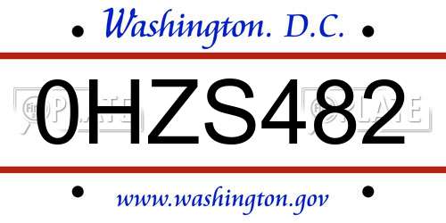 0HZS482 District Of Columbia License Plate