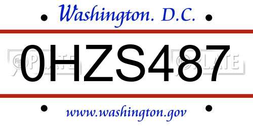 0HZS487 District Of Columbia License Plate