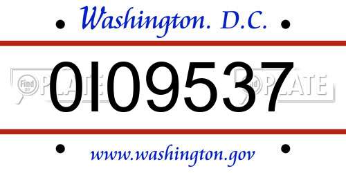 0I09537 District Of Columbia License Plate