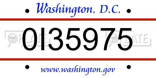 0I35975 District Of Columbia License Plate