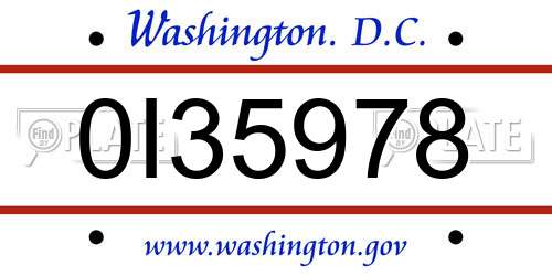0I35978 District Of Columbia License Plate