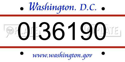 0I36190 District Of Columbia License Plate