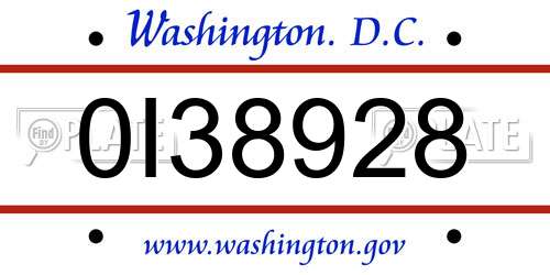 0I38928 District Of Columbia License Plate