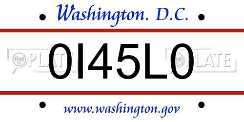 0I45L0 District Of Columbia License Plate
