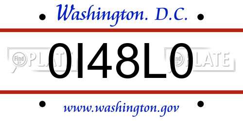 0I48L0 District Of Columbia License Plate