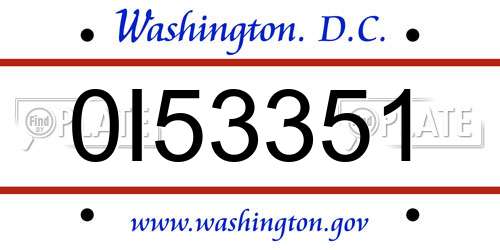 0I53351 District Of Columbia License Plate