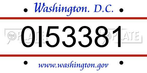 0I53381 District Of Columbia License Plate