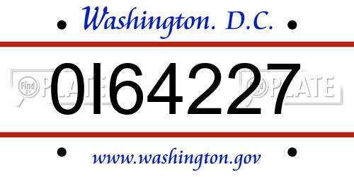 0I64227 District Of Columbia License Plate