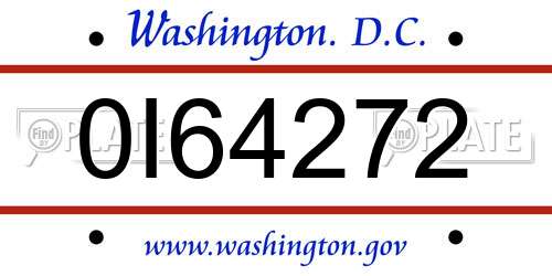 0I64272 District Of Columbia License Plate