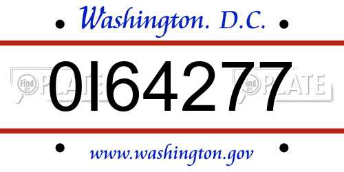 0I64277 District Of Columbia License Plate