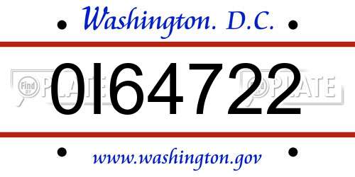 0I64722 District Of Columbia License Plate