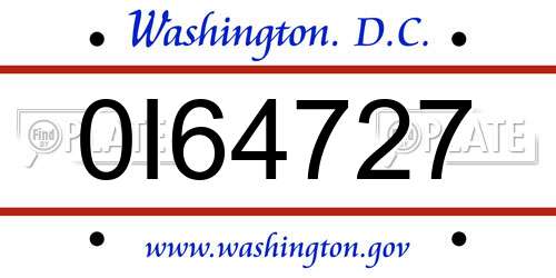 0I64727 District Of Columbia License Plate