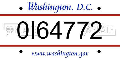 0I64772 District Of Columbia License Plate