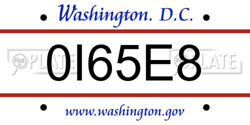 0I65E8 District Of Columbia License Plate