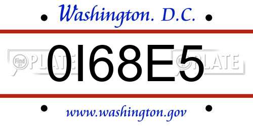 0I68E5 District Of Columbia License Plate