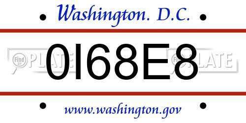 0I68E8 District Of Columbia License Plate