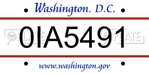 0IA5491 District Of Columbia License Plate