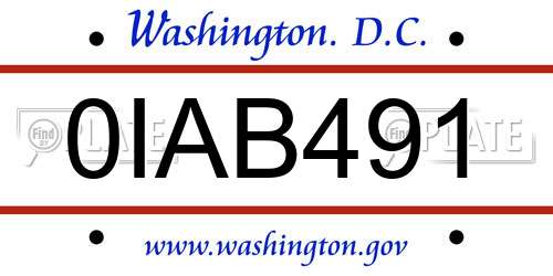 0IAB491 District Of Columbia License Plate