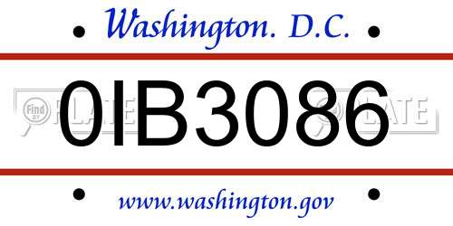 0IB3086 District Of Columbia License Plate