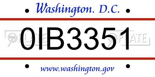 0IB3351 District Of Columbia License Plate