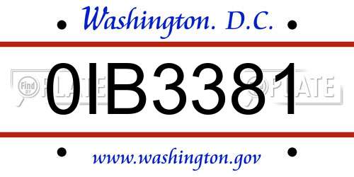 0IB3381 District Of Columbia License Plate