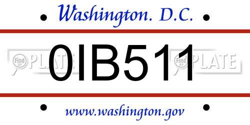 0IB511 District Of Columbia License Plate