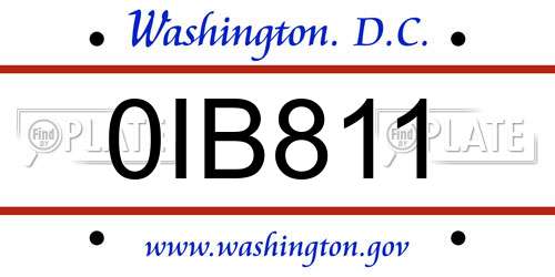 0IB811 District Of Columbia License Plate