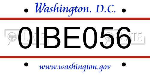 0IBE056 District Of Columbia License Plate